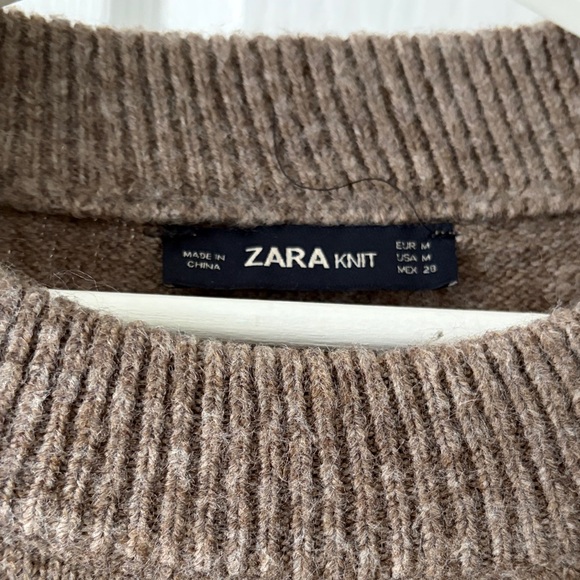 Zara Chocolate Brown Crewneck Sweater with Sleeve Bows - Picture 2 of 5